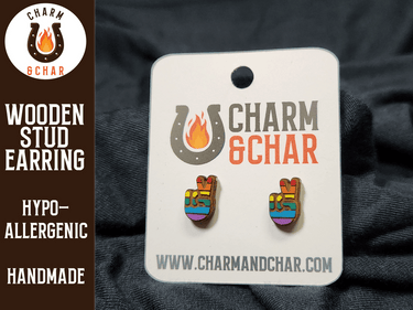 Pride Rainbow Peace Sign Hand Wood Stud Earrings - Pride Fashion Earring - Stud Earring - Charm and Char